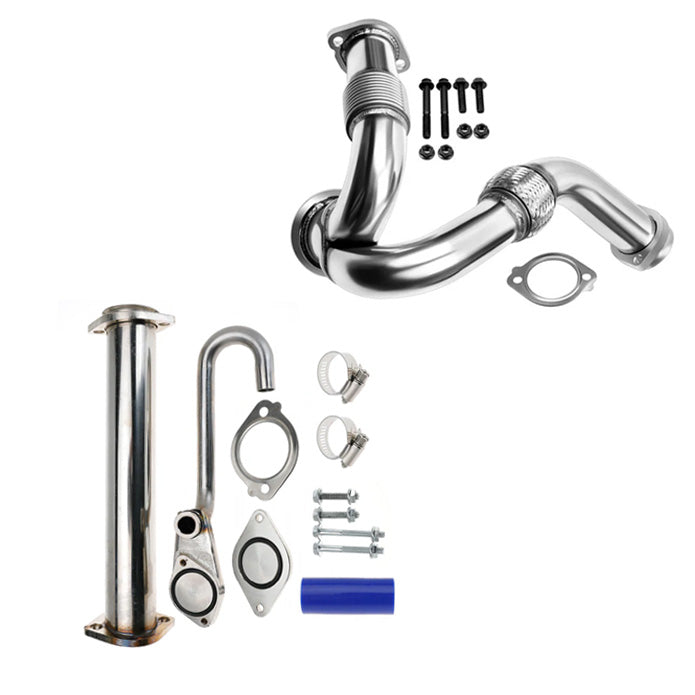 Seguler 2003-2007 6.0L Ford F250 F350 F450 Powerstroke Heavy Duty Polished Exhaust Up-Pipe Y-Pipe & EGR Basic Cooler valve Kit