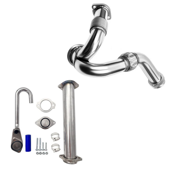 Seguler 2003-2007 6.0L Ford F250 F350 F450 Powerstroke Heavy Duty Polished Exhaust Up-Pipe Y-Pipe & EGR Basic Cooler valve Kit