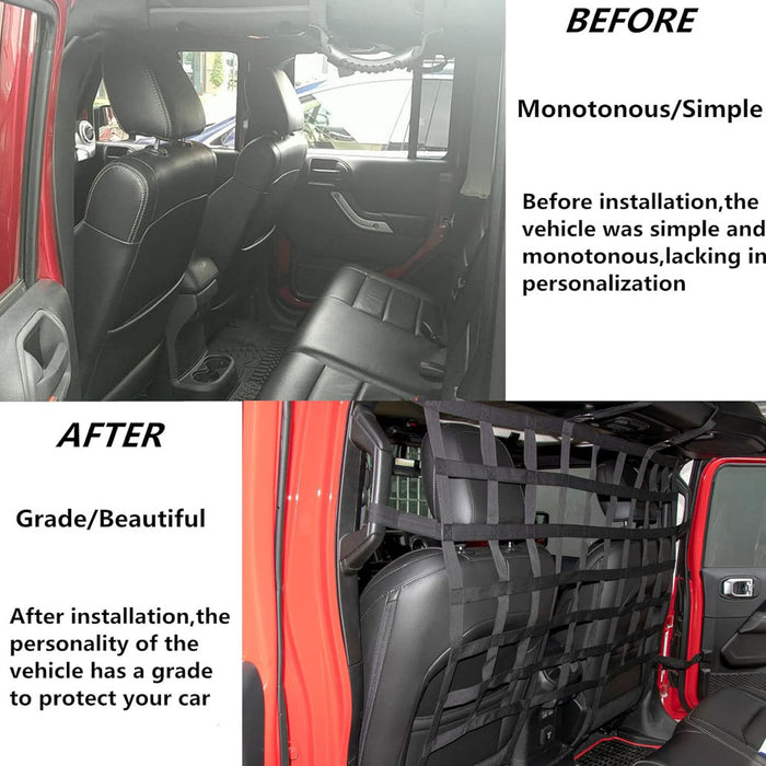 for 2007-2023 Wrangler JK JL Unlimited & Gladiator JT Rear Seat Isolation Barrier Back Pet Dog Seat Divider Net Black