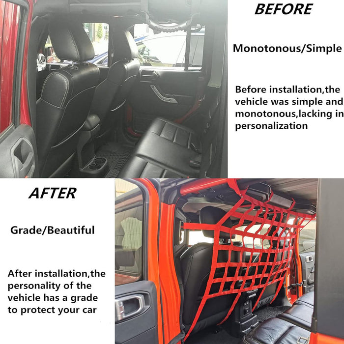 for 2007-2023 Wrangler JK JL Unlimited & Gladiator JT Rear Seat Isolation Barrier Back Pet Dog Seat Divider Net Red