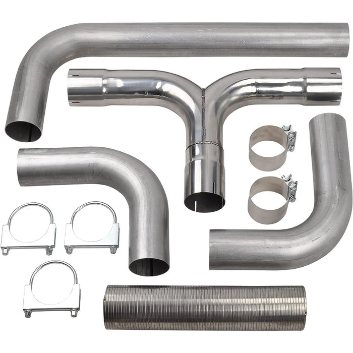 Seguler Chevy Dodge Ford Full Size Pickup T409 Stainless Steel 4 Inch Diesel Dual Stack Kit Exhaust T-Pipe Connector Kit